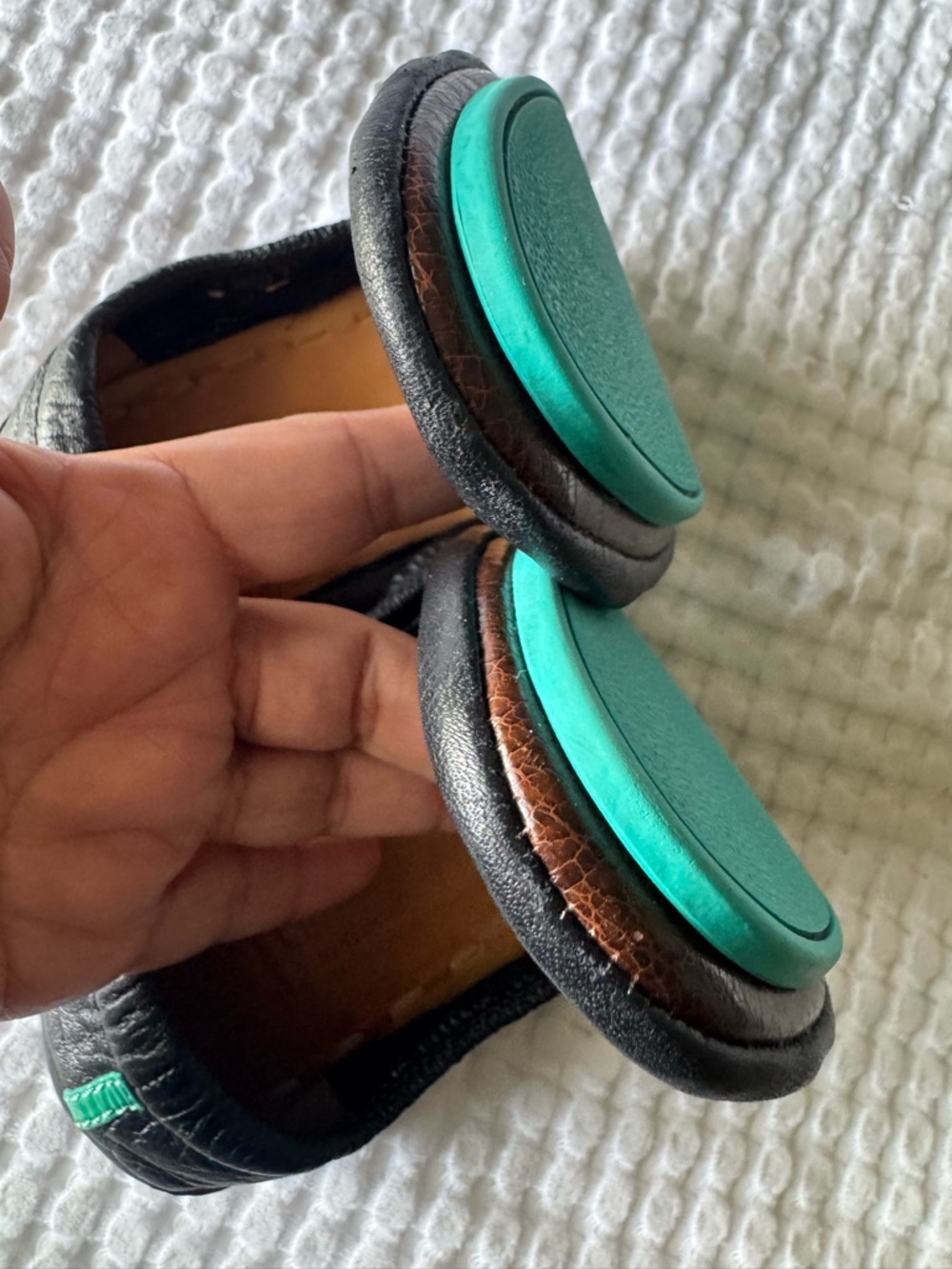 Tieks Black Leather Foldable Ballet Flats with Teal Accent - Picture 5 of 9